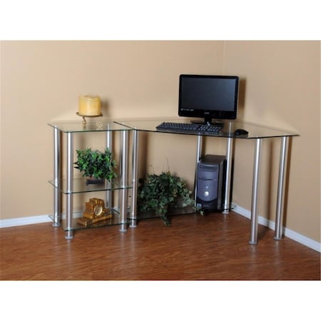Rta Home And Office Clear Tempered Glass Corner Computer Desk with Right Extention table RT441584